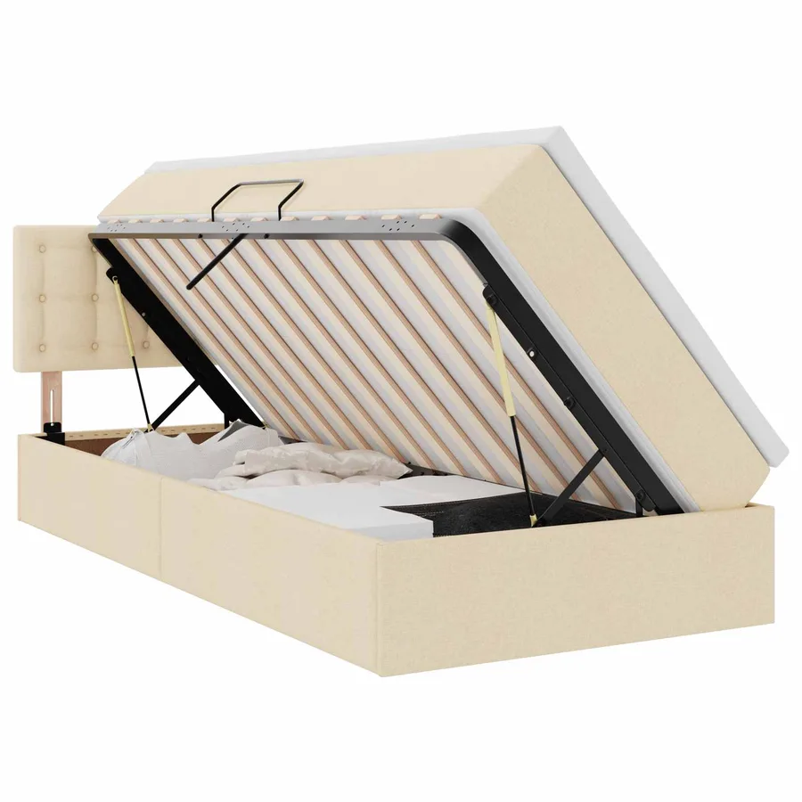 Lit de rangement LED avec matelas Crème 90 x 200 cm Tissu - 2