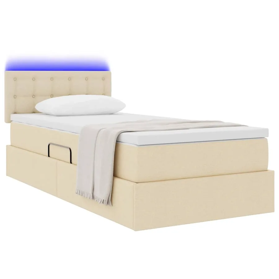 Lit de rangement LED avec matelas Crème 90 x 200 cm Tissu - 3