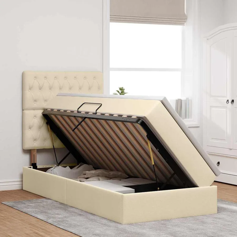 Lit avec rangement et matelas Crème 90 x 200 cm tissu - 4