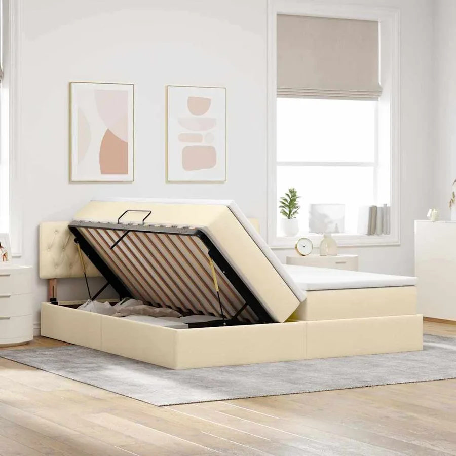 Lit de Rangement Crème 180 x 200 cm Cuir synthétique - 4