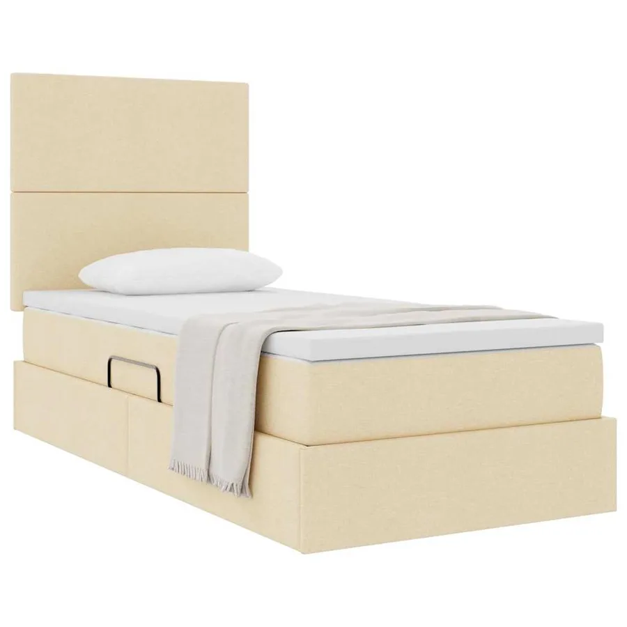 Lit avec rangement et matelas Crème 90 x 200 cm tissu - 3