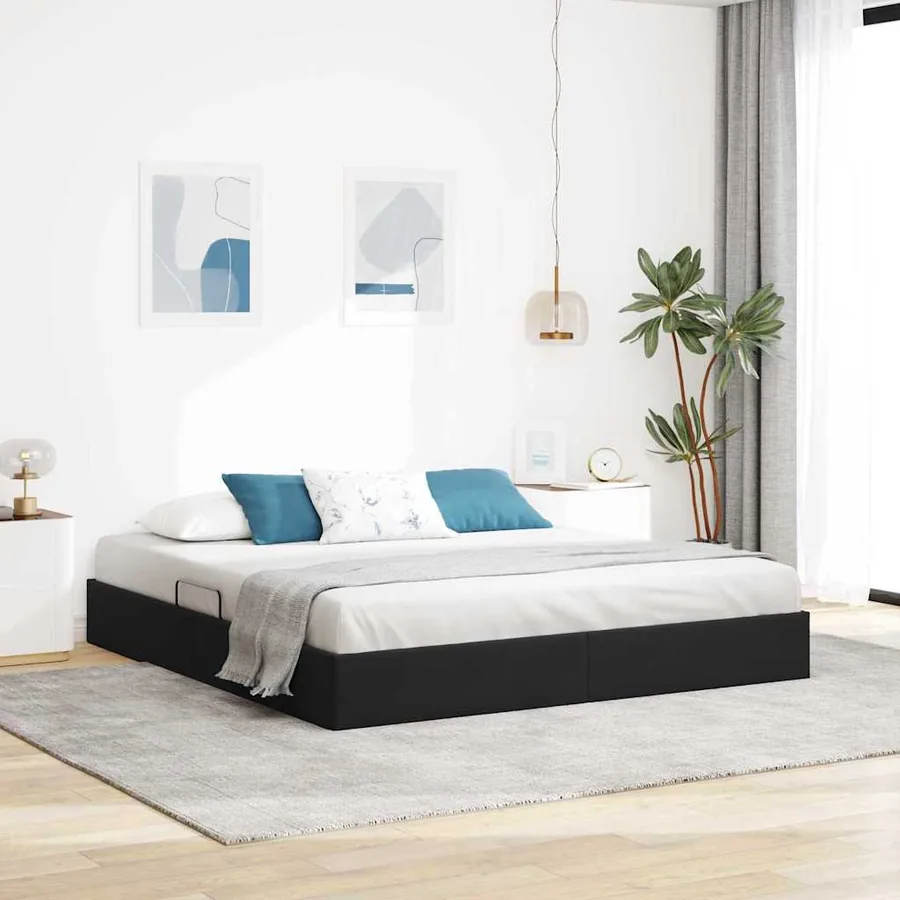 Lit de Rangement avec stockage Noir 180 x 200 cm Velours