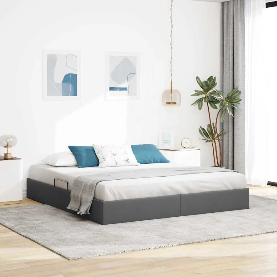 Lit de Rangement avec stockage Gris foncé 180 x 200 cm Tissu