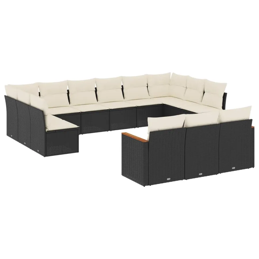 Salon de jardin avec coussins 13 pcs noir résine tressée - 2