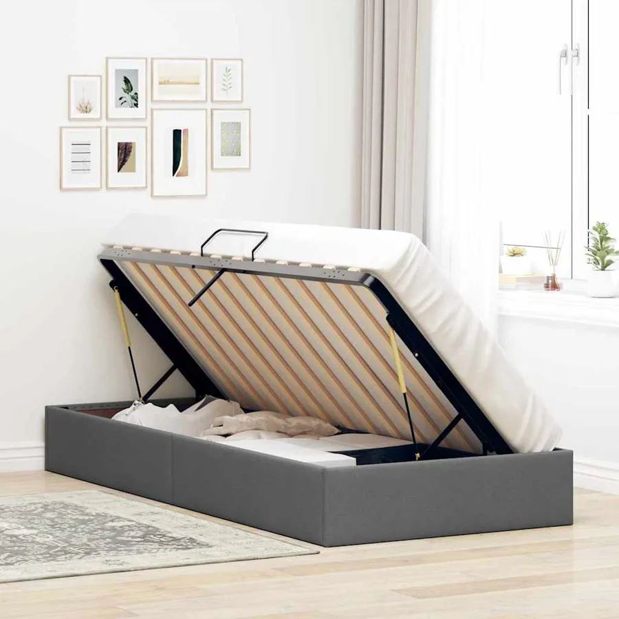 Lit de Rangement avec stockage Gris foncé 90 x 190 cm Tissu - 4