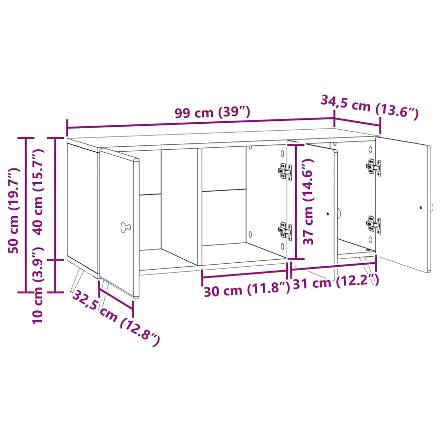 Meuble TV Gris béton 99 x 34,5 x 50 cm Bois d'ingénierie - 12
