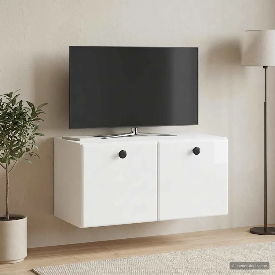 Meuble TV mural 59,5 x 31 x 30 cm Blanc brillant