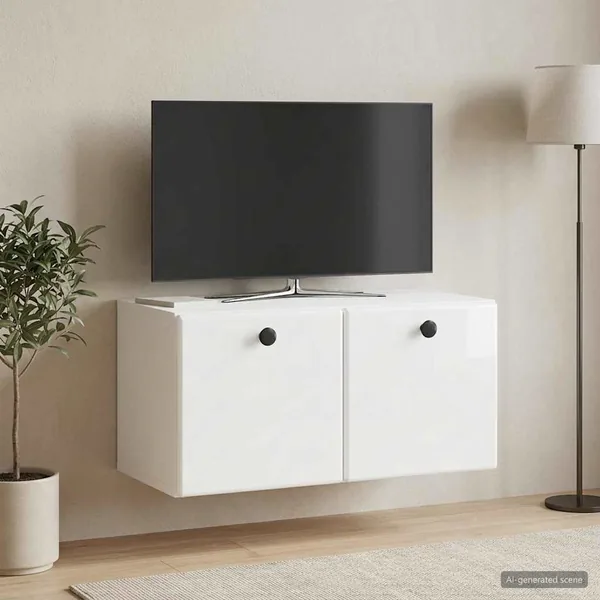 Meuble TV mural 59,5 x 31 x 30 cm Blanc brillant