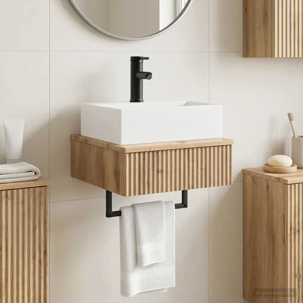 Basin de lavage mural Chêne artisanal 40 x 41 x 39 cm