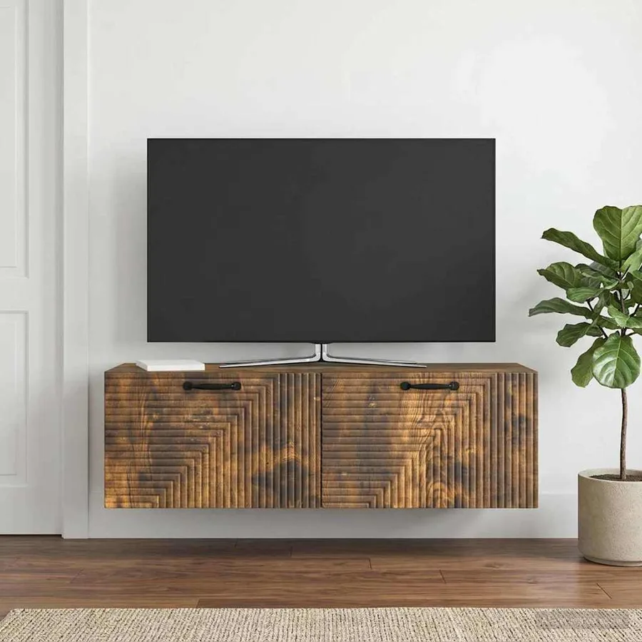 Meuble TV mural Chêne fumé 98 x 31 x 30 cm Bois d'ingénierie - 4