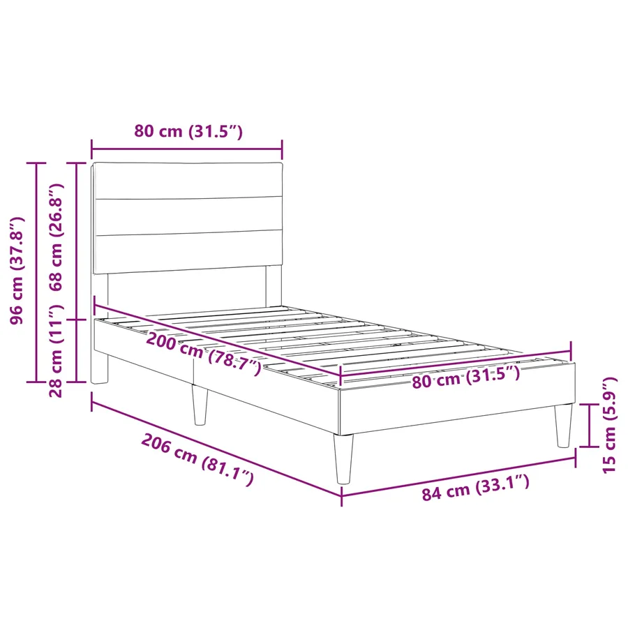 Cadre de lit avec tête de lit Gris clair 80 x 200 cm Tissu - 9