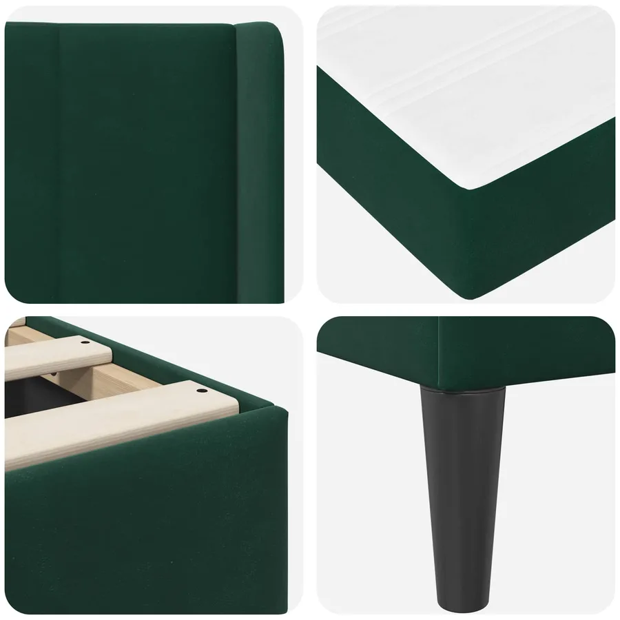 Cadre de lit avec matelas Vert foncé 140 x 200 cm Velours - 9