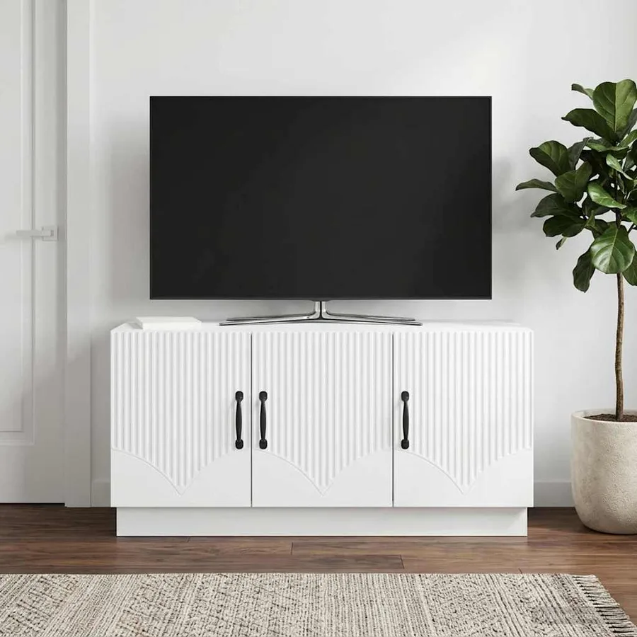 Meuble TV Blanc 99 x 34,5 x 47 cm Bois d'ingénierie - 4