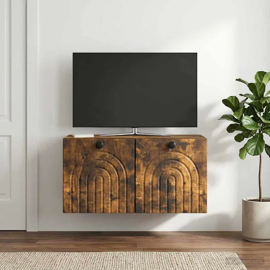 Meuble TV mural Chêne fumé 59,5 x 31 x 30 cm Bois d'ingénierie