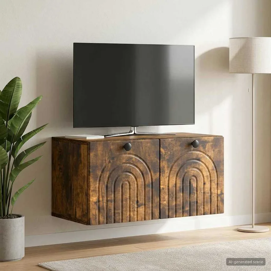 Meuble TV mural Chêne fumé 59,5 x 31 x 30 cm Bois d'ingénierie - 4
