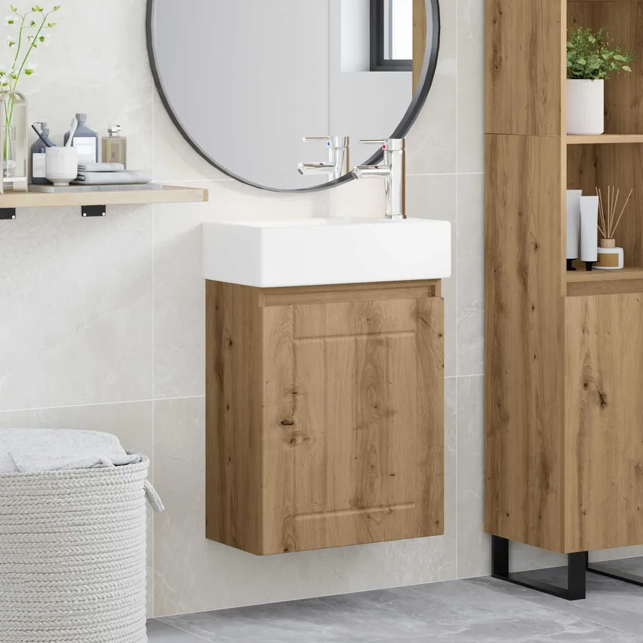 Meuble de salle de bain avec robinet Chêne artisanal