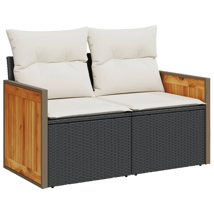 Salon de jardin 9 pcs avec coussins noir résine tressée - 6