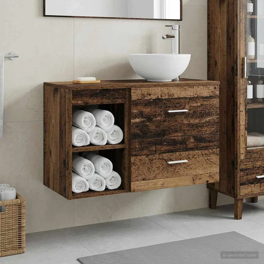 Ensemble de mobilier de salle de bain 2 pcs Bois ancien