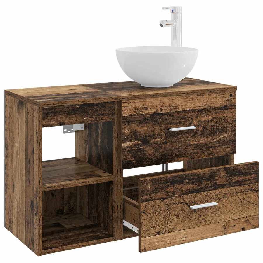 Ensemble de mobilier de salle de bain 2 pcs Bois ancien - 4