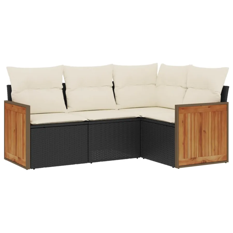 Salon de jardin 4 pcs avec coussins noir résine tressée - 2