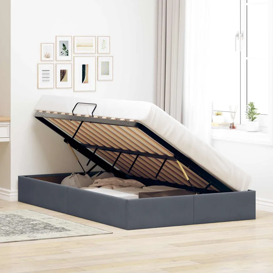 Cadre de lit ottoman Gris foncé 120 x 190 cm Velours - 4