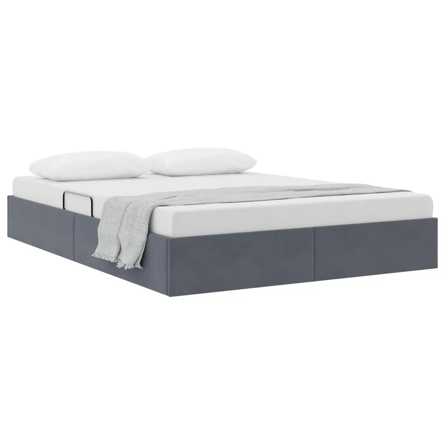 Cadre de lit ottoman Gris foncé 140 x 190 cm Velours - 3