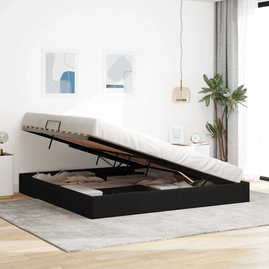 Cadre de lit ottoman avec stockage Noir 200 x 200 cm Velours - 4