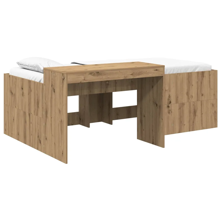 Lit haut pour enfants avec bureau Chêne artisanal - 2