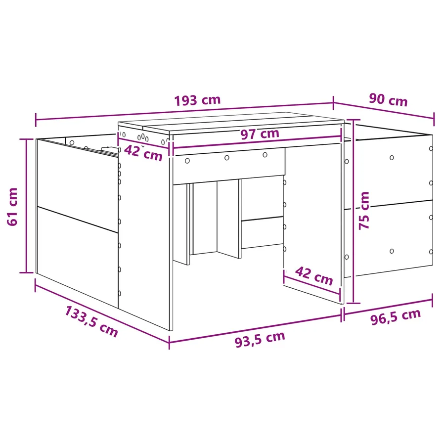 Lit haut pour enfants avec bureau Chêne artisanal - 8