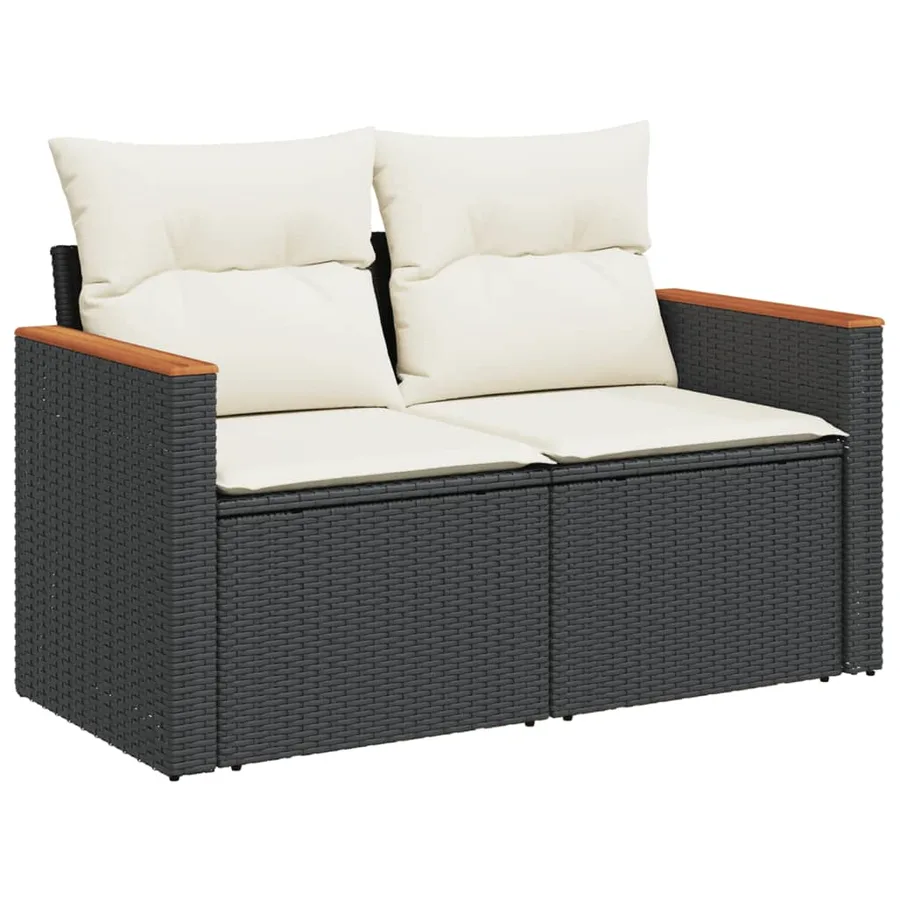 Salon de jardin avec coussins 14 pcs noir résine tressée - 5