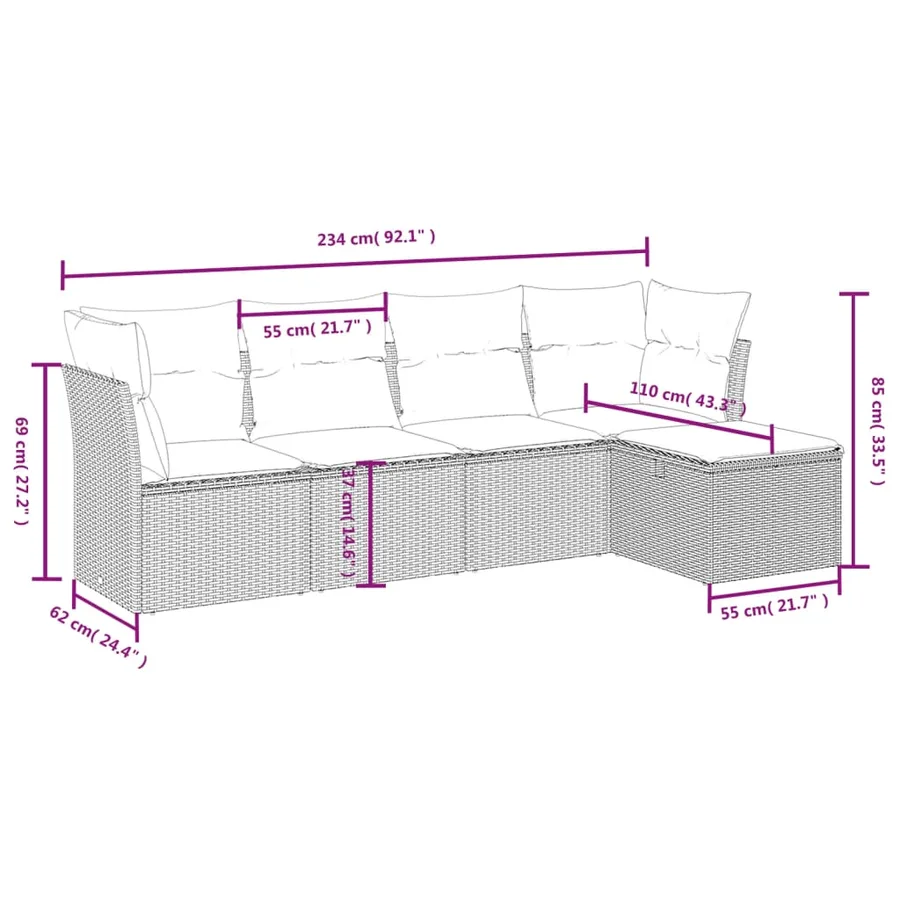 Salon de jardin 5 pcs avec coussins noir résine tressée - 4