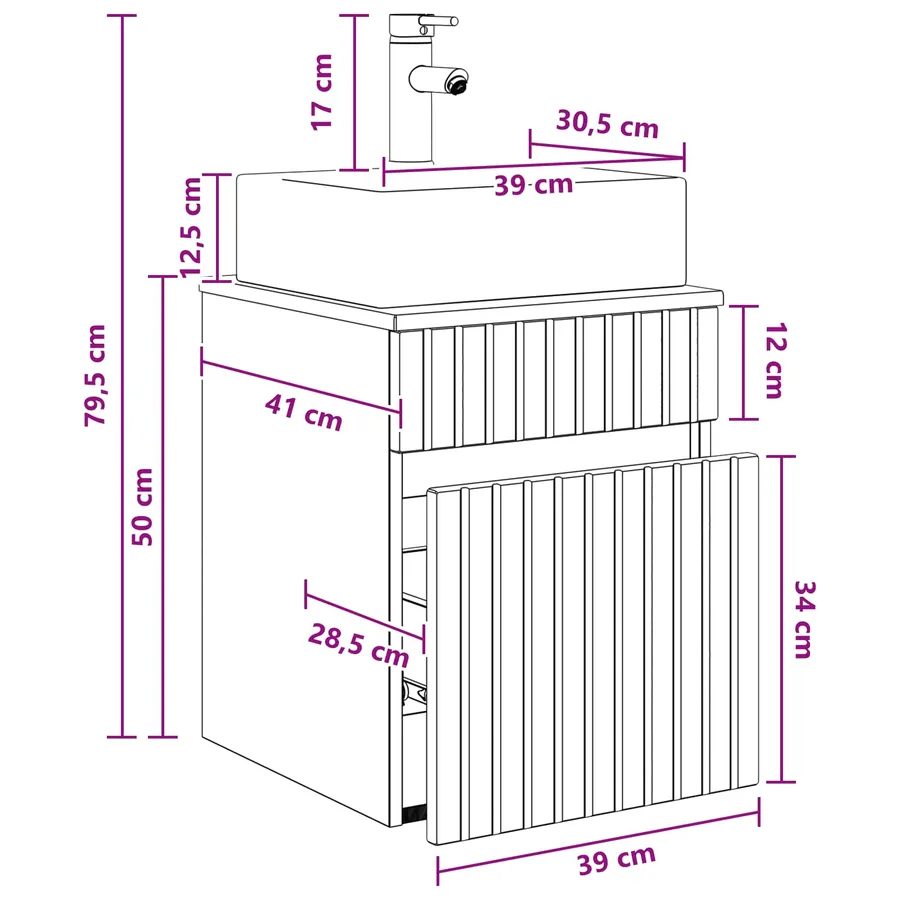 Meuble-sèche avec évier mural Chêne artisanal 39 x 41 x 62,5 cm - 8