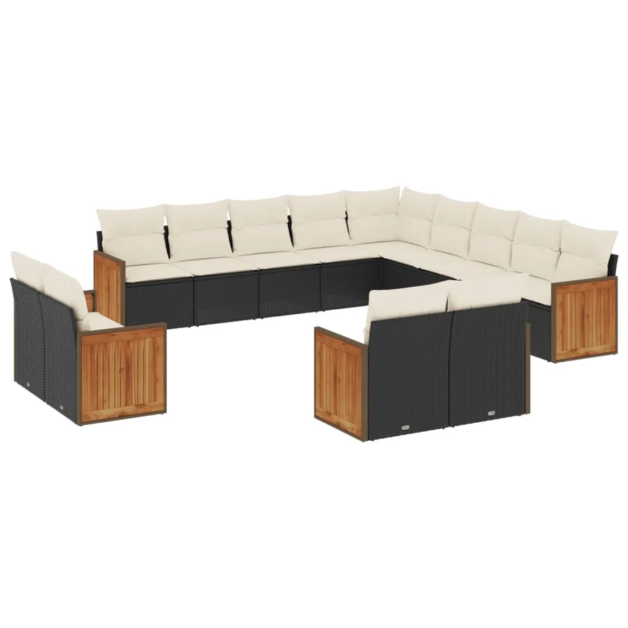 Salon de jardin avec coussins 13 pcs noir résine tressée - 2