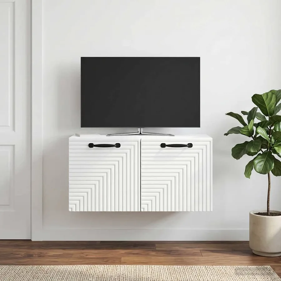 Meuble TV mural Blanc 59,5 x 31 x 30 cm Bois d'ingénierie - 4