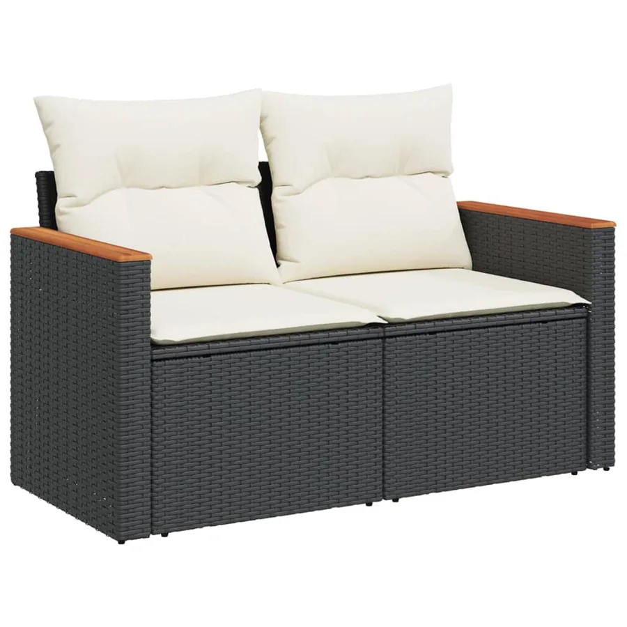 Salon de jardin 10 pcs avec coussins noir résine tressée - 5