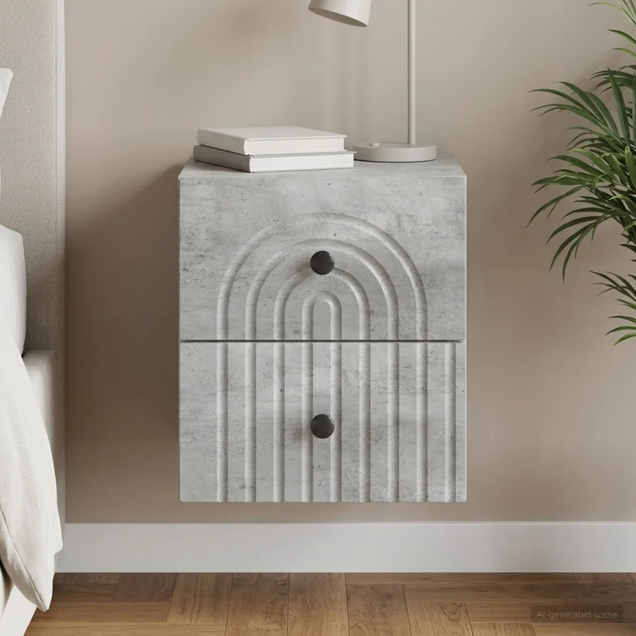Cabinet de chevet mural Gris béton 33 x 34,5 x 40 cm