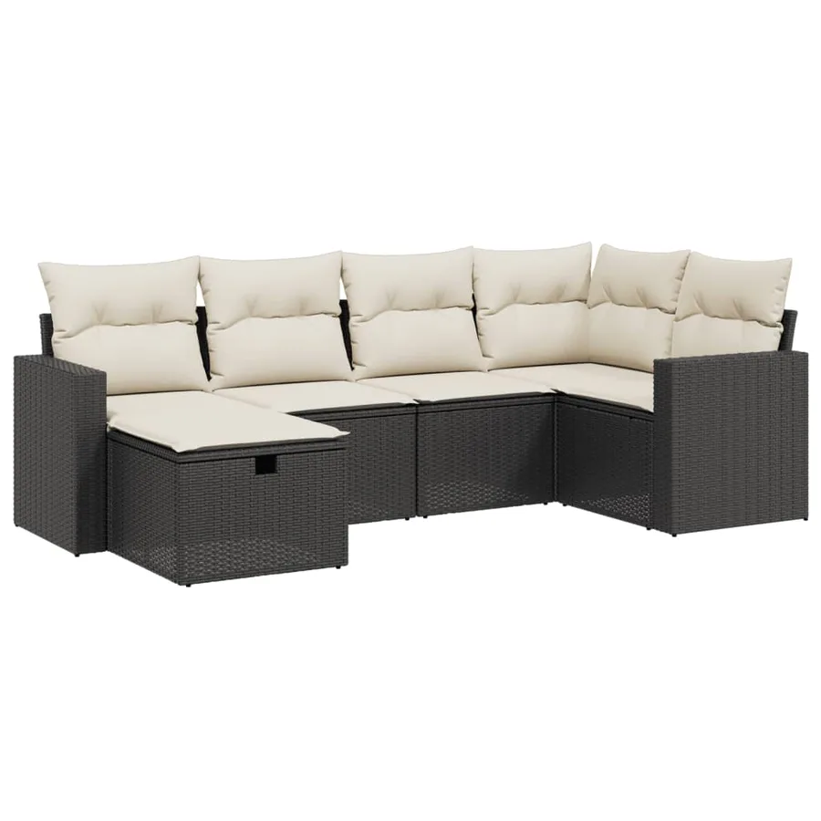 Salon de jardin 6 pcs avec coussins noir résine tressée - 2