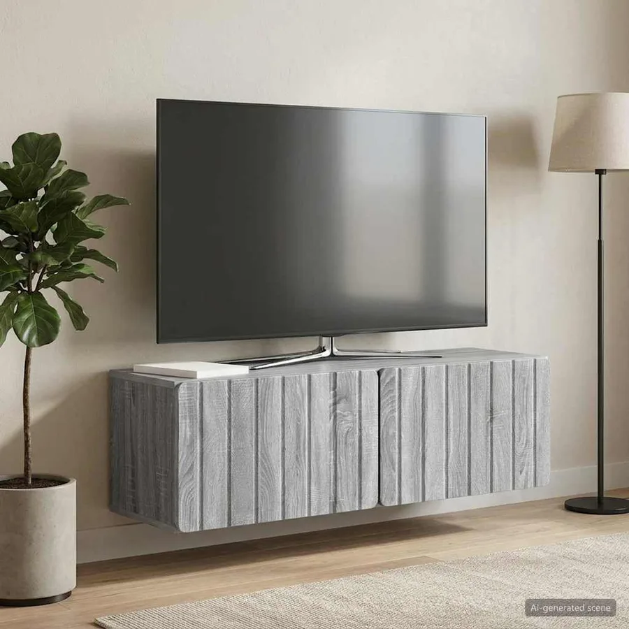 Meuble TV mural 98 x 31 x 30 cm Sonoma gris Bois d'ingénierie - 4