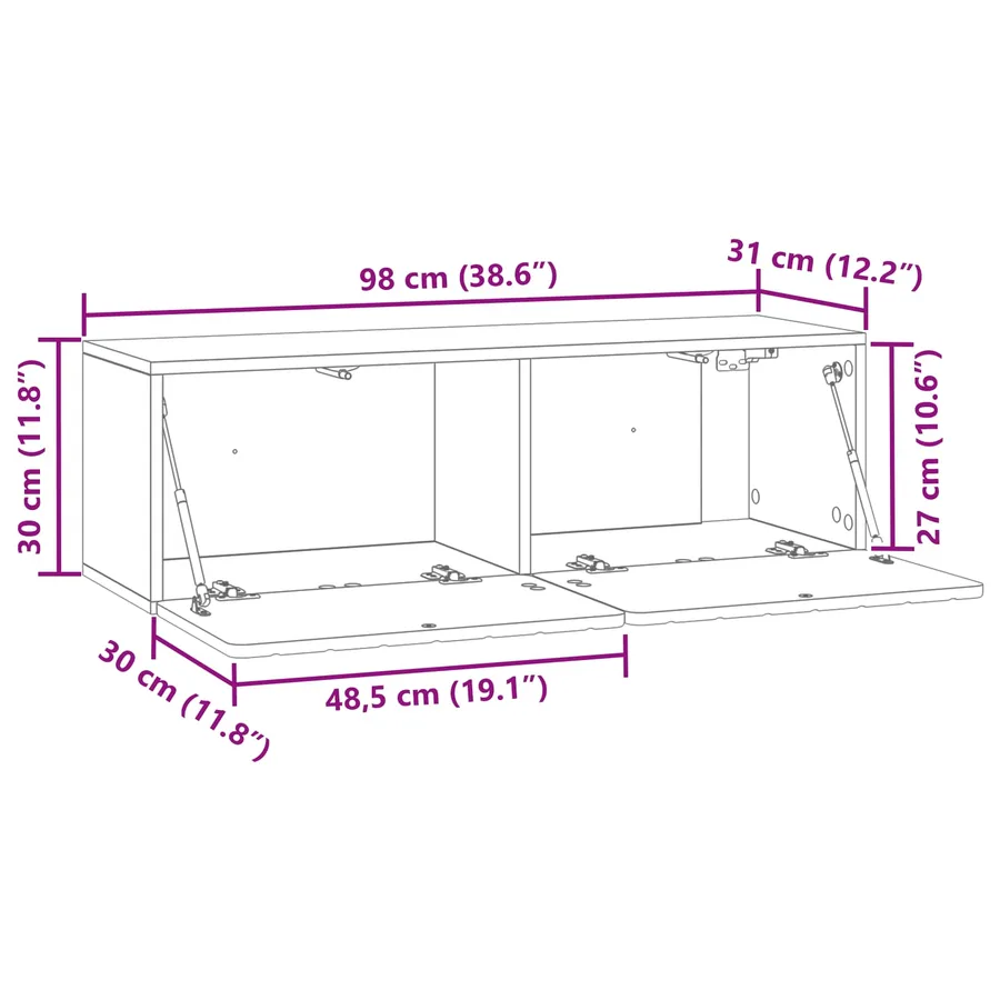 Meuble TV mural 98 x 31 x 30 cm Blanc Bois d'ingénierie - 8