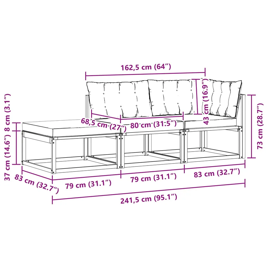 Unités de sofa sectionnel d'extérieur 3 Pièce Naturel - 14