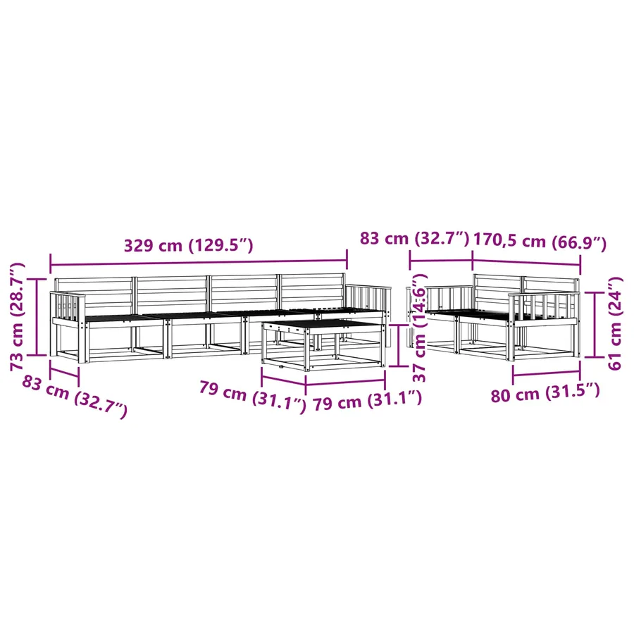 Ensemble de canapés d'extérieur 7 pcs Naturel - 8