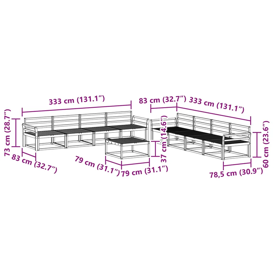 Ensemble de canapés d'extérieur 9 pcs Naturel - 10