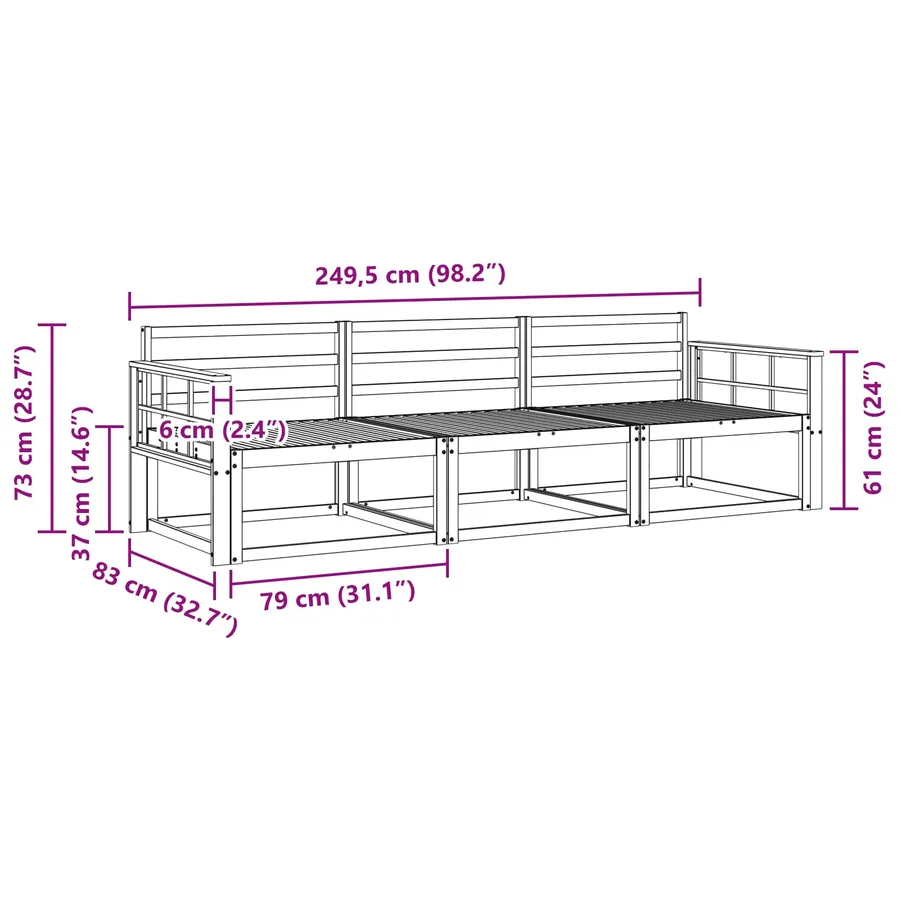 Ensemble de canapés d'extérieur 3 pcs Naturel - 6
