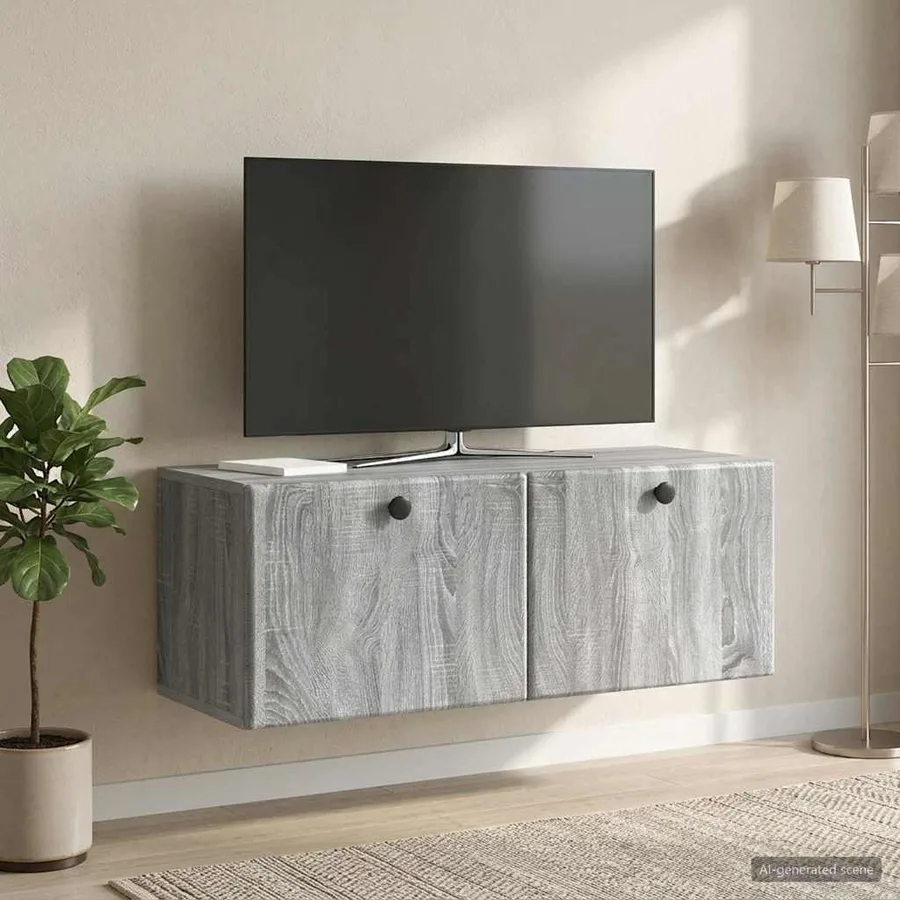 Meuble TV mural 78,5 x 31 x 30 cm Sonoma gris Bois d'ingénierie - 4