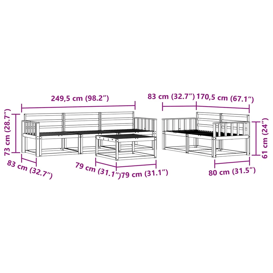 Ensemble de canapés d'extérieur 6 pcs Naturel - 10