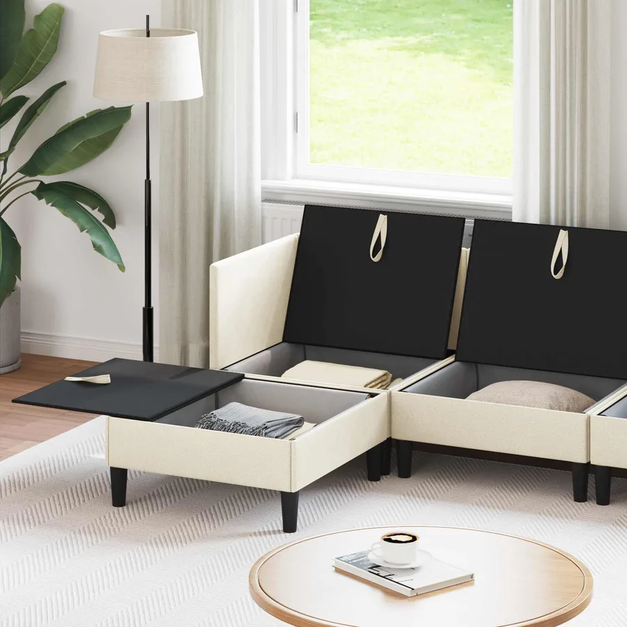 Ensemble de meubles pour le salon 5 pcs Crème Tissu - 3