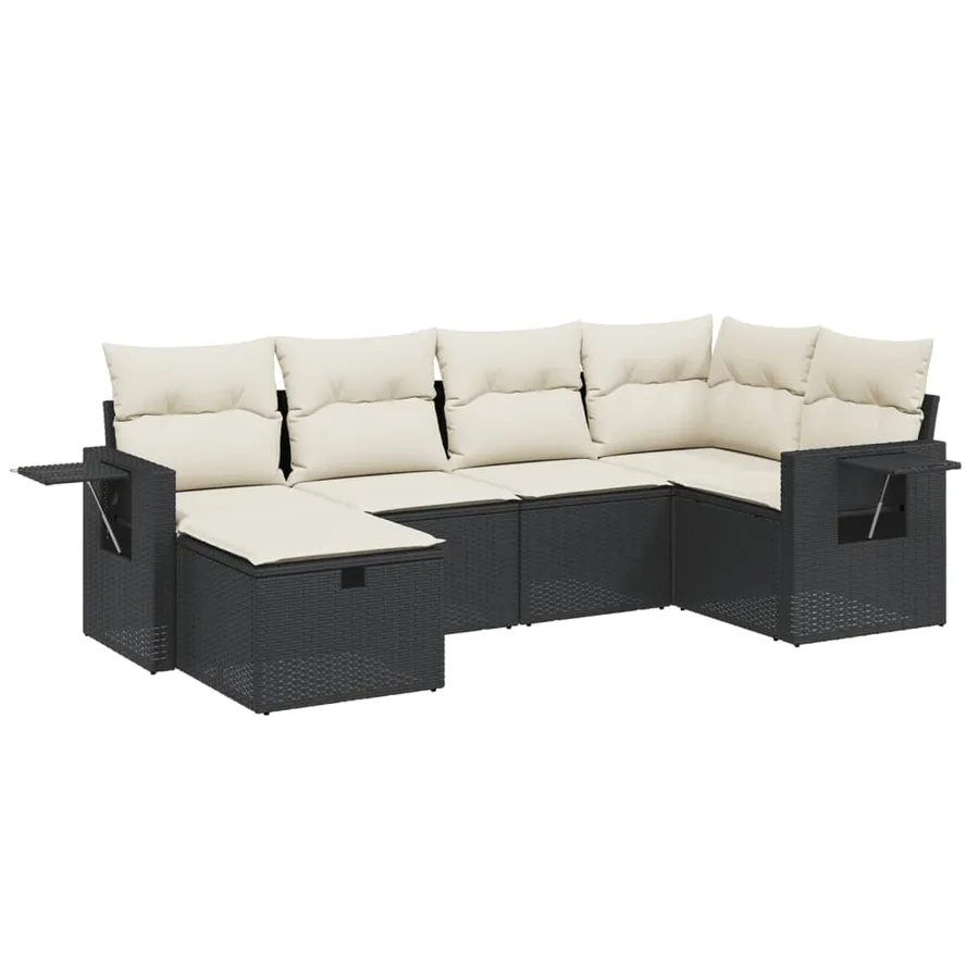 Salon de jardin 6 pcs avec coussins noir résine tressée - 2