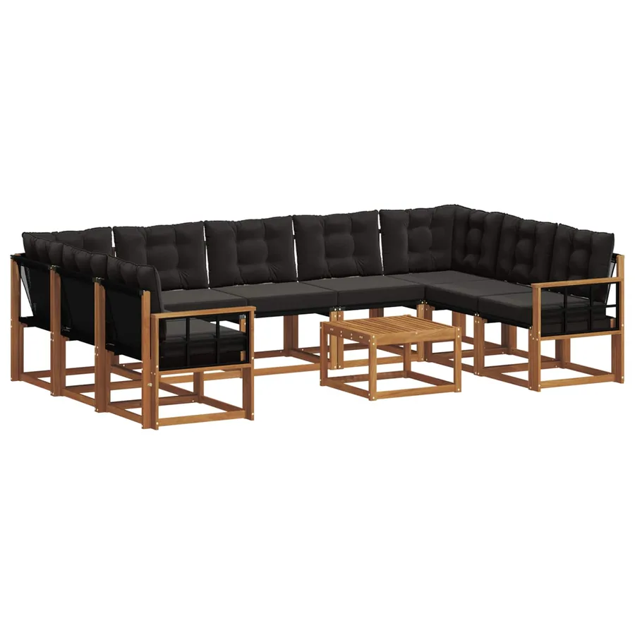 Ensemble de canapés d'extérieur 10 pcs Naturel et Noir - 2