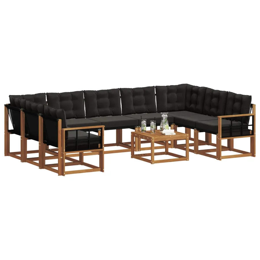 Ensemble de canapés d'extérieur 10 pcs Naturel et Noir - 3