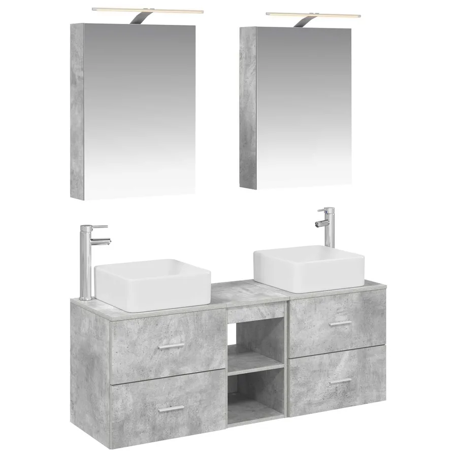 Ensemble de mobilier de salle de bain 5 pcs Gris béton - 2